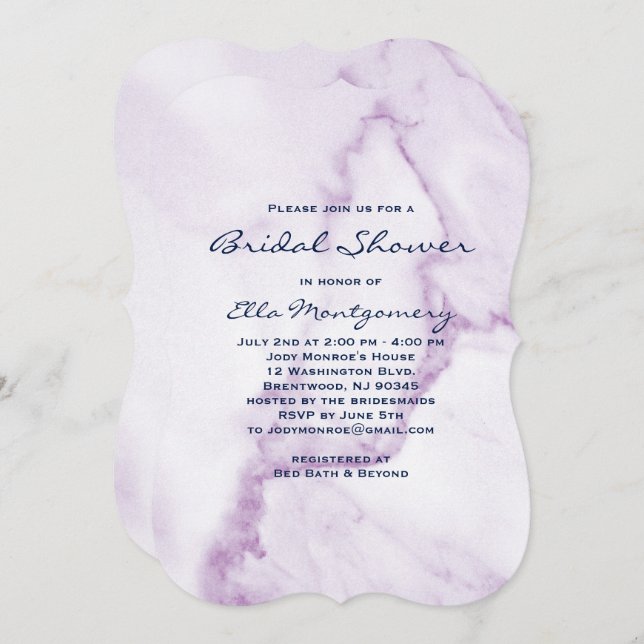 Elegant Purple Marble Bridal Shower Invitation (Front/Back)
