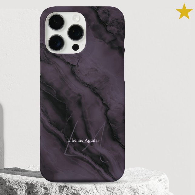 Elegant Purple Marble Custom Name Monogrammed Case-Mate iPhone Case (Creator Uploaded)