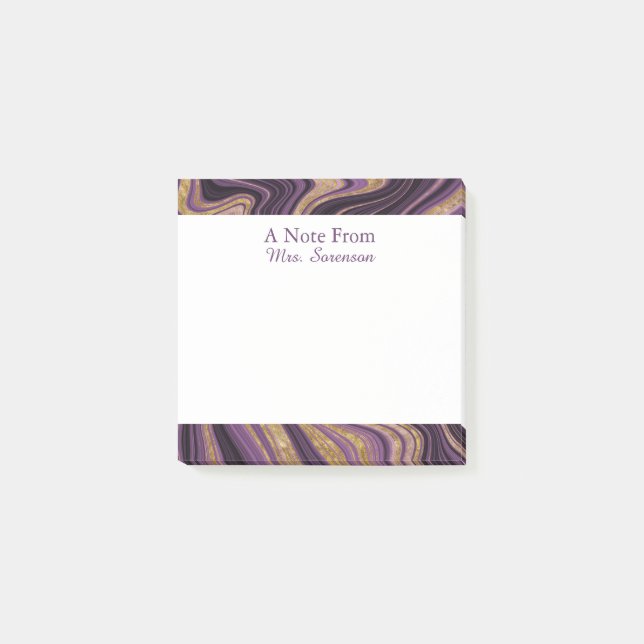 Elegant Purple Marble Personalised Sticky Notes (Front)
