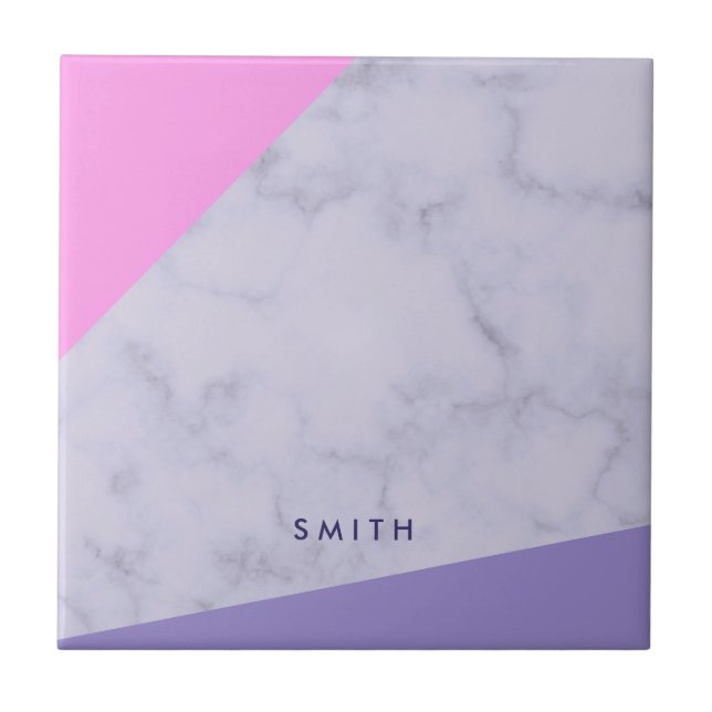 elegant purple marble pink purple colour block tile (Front)
