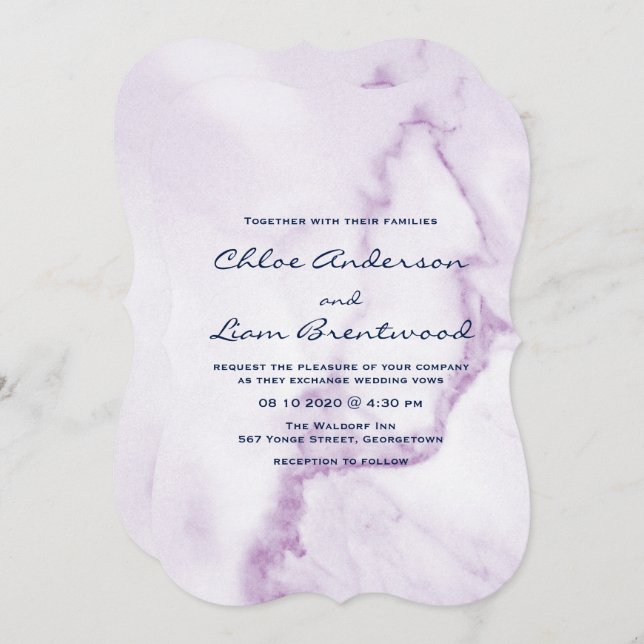 Elegant Purple Marble Wedding Invitation (Front/Back)