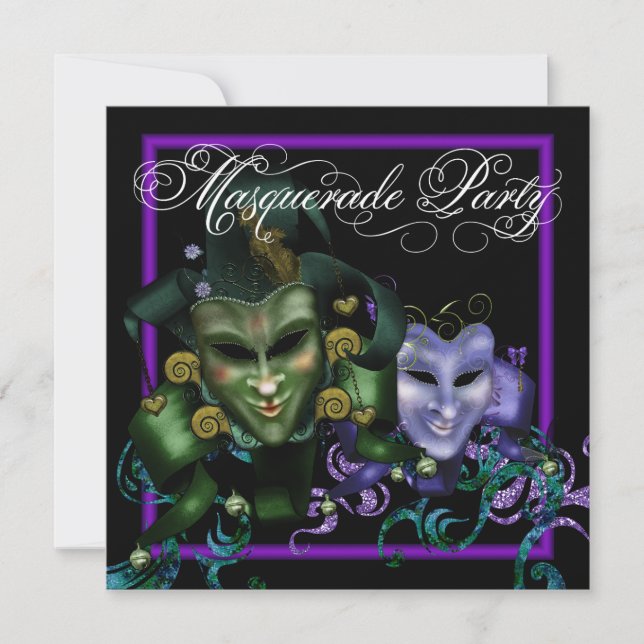 Elegant Purple Masquerade Party Invitations (Front)