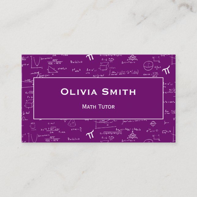 Elegant Purple Math Tutor Teacher Formula Pattern Business Card (Front)