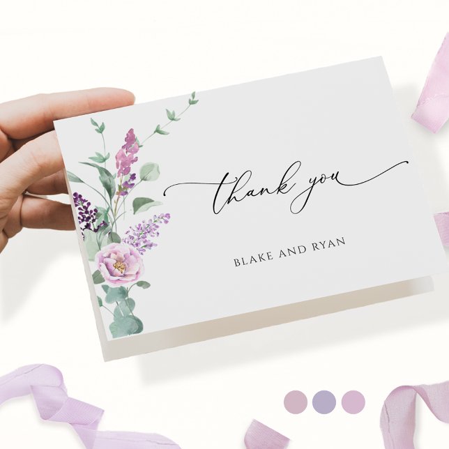 Elegant Purple, Mauve Lilac, Pastel Floral Wedding Thank You Card (Creator Uploaded)