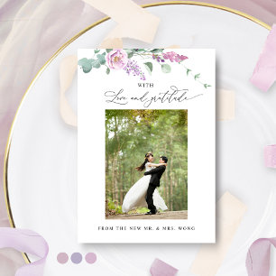 Elegant Purple, Mauve Pastel Floral Wedding Photo Thank You Card