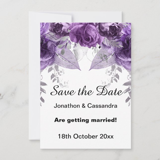 ELEGANT PURPLE METALLIC FLORAL SAVE THE DATE (Front)