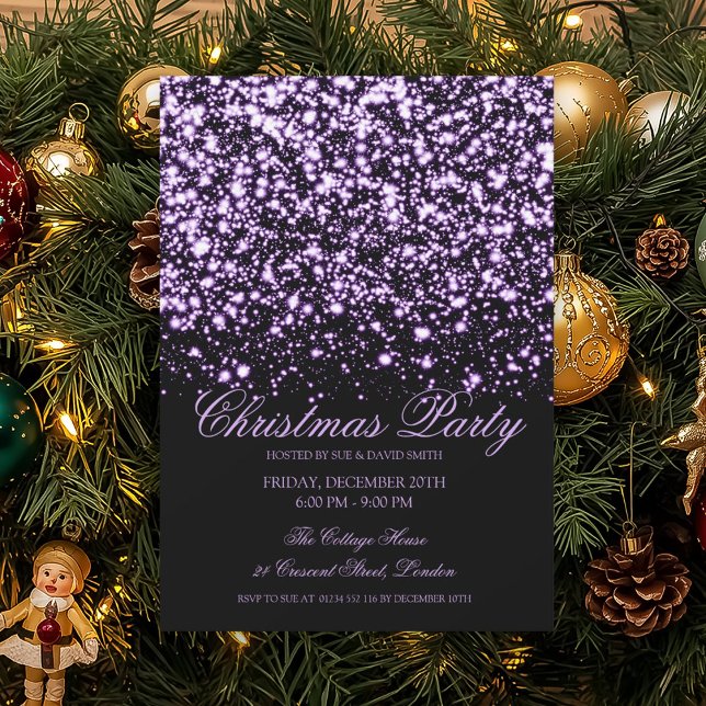 Elegant Purple Midnight Glam Christmas Party  Invitation (Elegant Purple Midnight Glam Christmas Party Invitation)