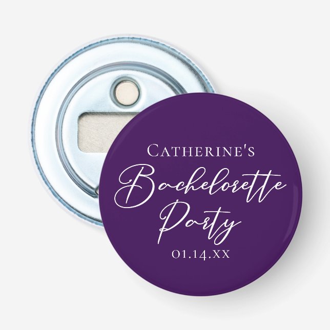 Elegant Purple Minimalist Bachelorette Party Bottle Opener (Front)
