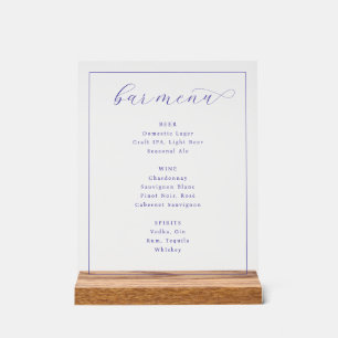 Elegant Purple Minimalist Bar Menu Acrylic Sign