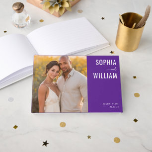 Elegant Purple Minimalist Photo Guest Book