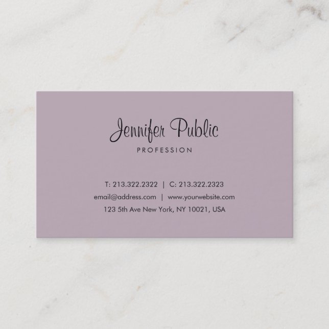Elegant Purple Minimalistic Plain Modern Simple Business Card (Front)