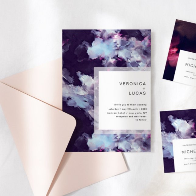Elegant Purple Modern Brush Stroke Wedding Invitation (Creator Uploaded)