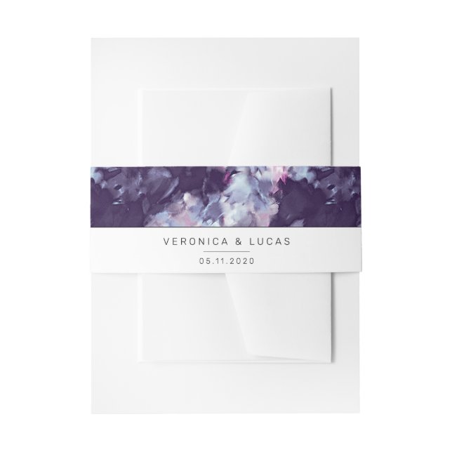 Elegant Purple Modern Brush Stroke Wedding Invitation Belly Band (Front Example)