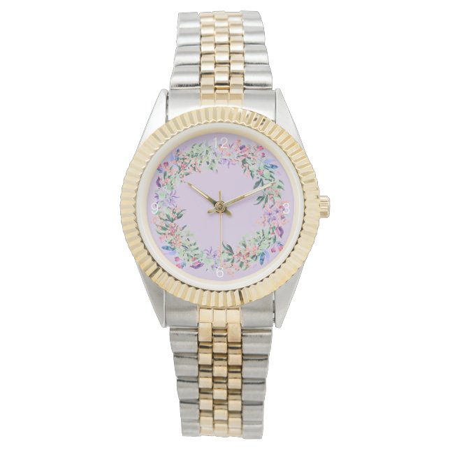 Elegant Purple Modern Floral Women's Watch (Front)