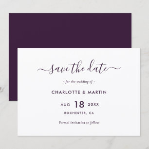 Elegant Purple Modern Script Wedding Save The Date