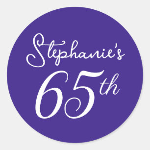 Elegant Purple Monogram 65th Birthday Party Classic Round Sticker