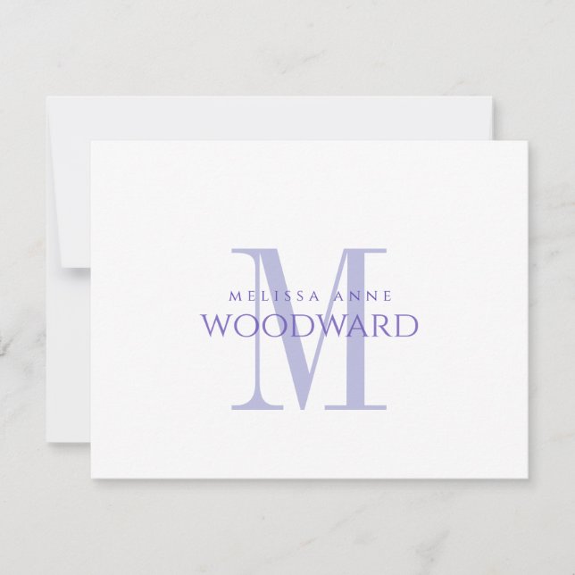 Elegant Purple Monogram Flat Note Card (Front)