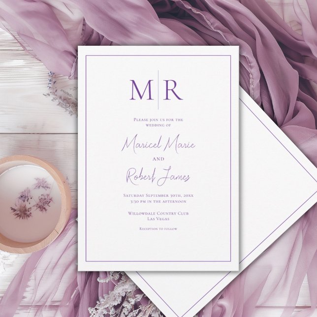 Elegant Purple Monogram Modern Wedding Invitation (Creator Uploaded)