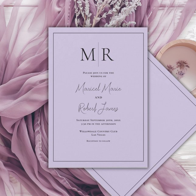 Elegant Purple Monogram Modern Wedding Invitation (Creator Uploaded)
