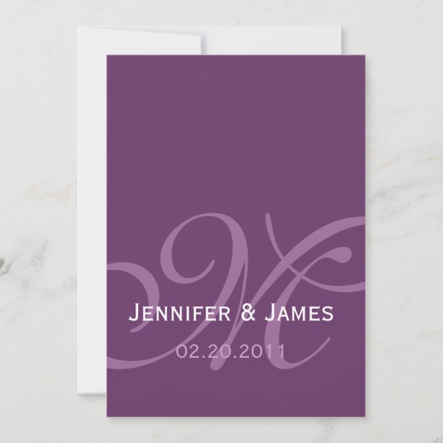 Elegant Purple Monogram Names Wedding Invitation (Front)