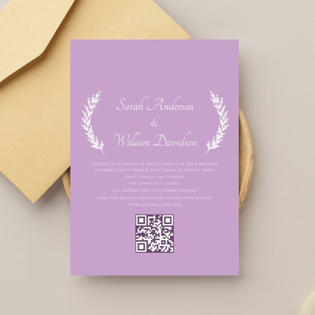 Elegant Purple Monogram QR Code Wedding Invitation (Creator Uploaded)