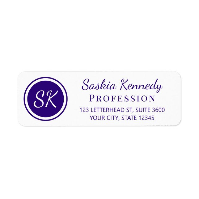 Elegant Purple Monogram Return Address Label (Front)
