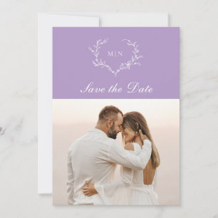 Elegant Purple Monogram Save the Date Photo  Invitation