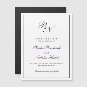 Elegant Purple Monogram Wedding Save the Date Magnetic Invitation