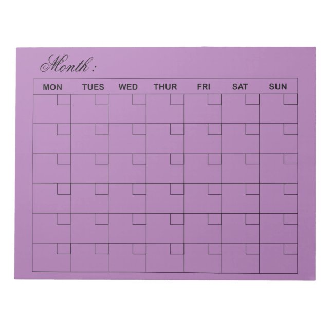  Elegant Purple Monthly Calendar Planner  Notepad (Front)