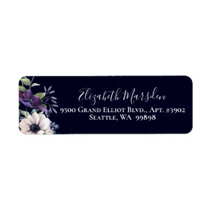 Elegant Purple Navy Blue Floral Dark Return Address Label