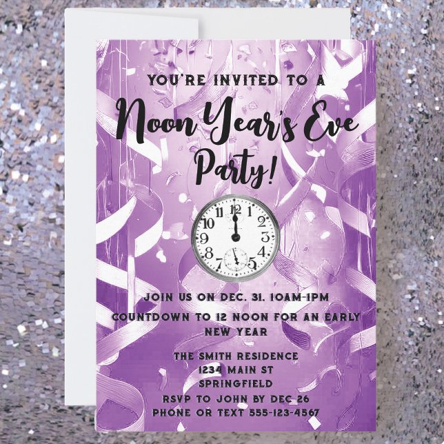 Elegant Purple Noon Year's Eve Party   Invitation (Creator Uploaded)