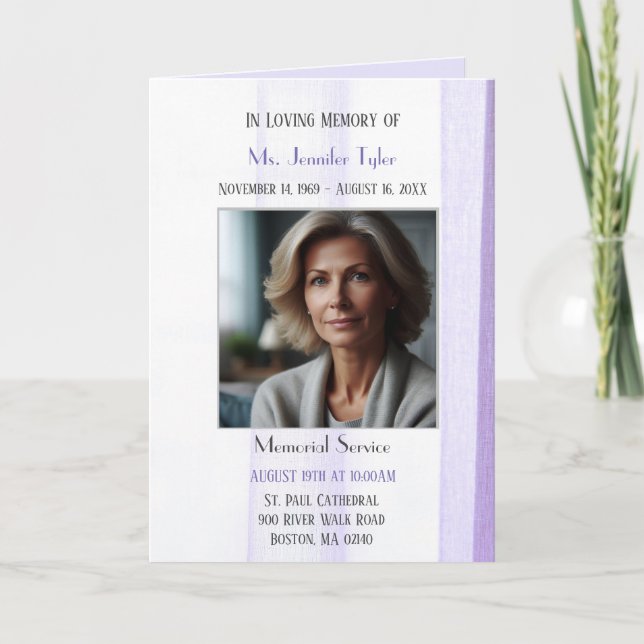 Elegant Purple Obituary  Bereavement Service  Program (Front)