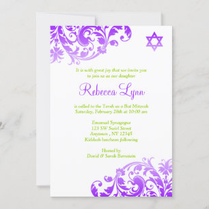 Elegant Purple Ombre Flourish Bat Mitzvah Invitation