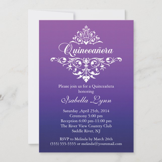 Elegant Purple Ombre Quinceañera Party Invitation (Front)