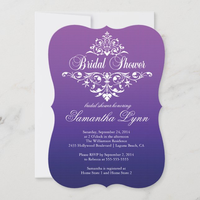 Elegant Purple Ombre wBridal Shower Invitation (Front)