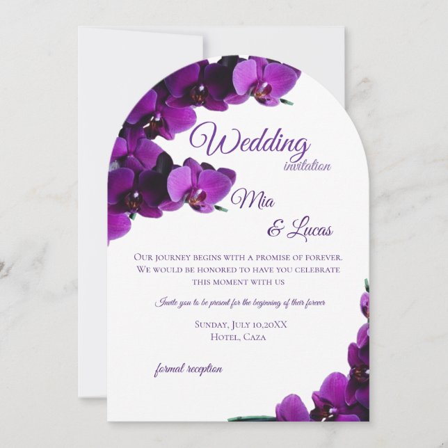 Elegant Purple Orchid Arch Wedding Invitation (Front)