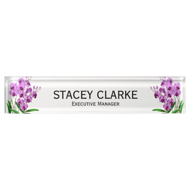 Elegant Purple Orchid Flower General Manager Nameplate (Front)