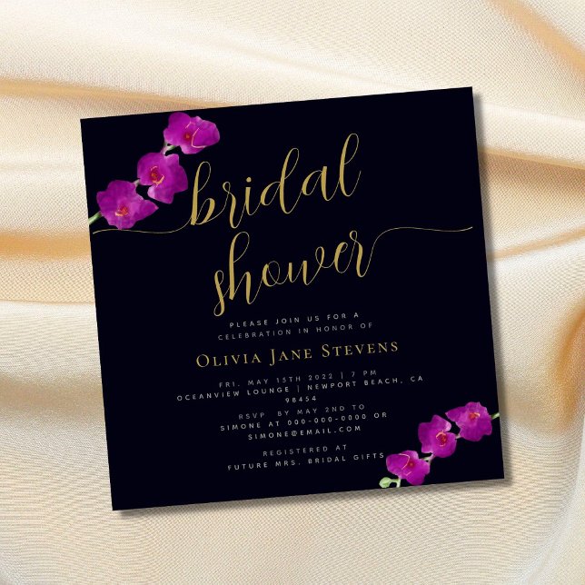 Elegant Purple Orchid Moody Dark Bridal Shower Invitation (Creator Uploaded)