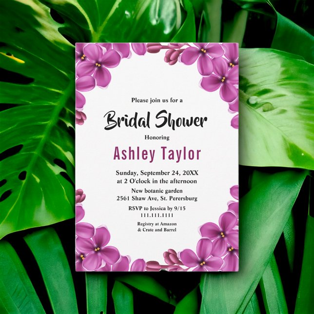 Elegant Purple Orchid Roses Floral Bridal Shower Invitation (Creator Uploaded)