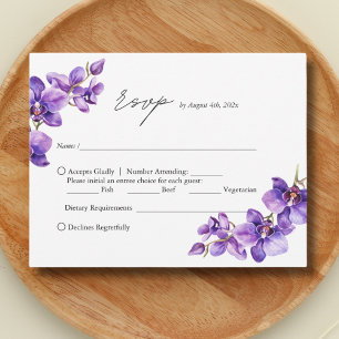 Elegant Purple Orchid  script wedding RSVP Card