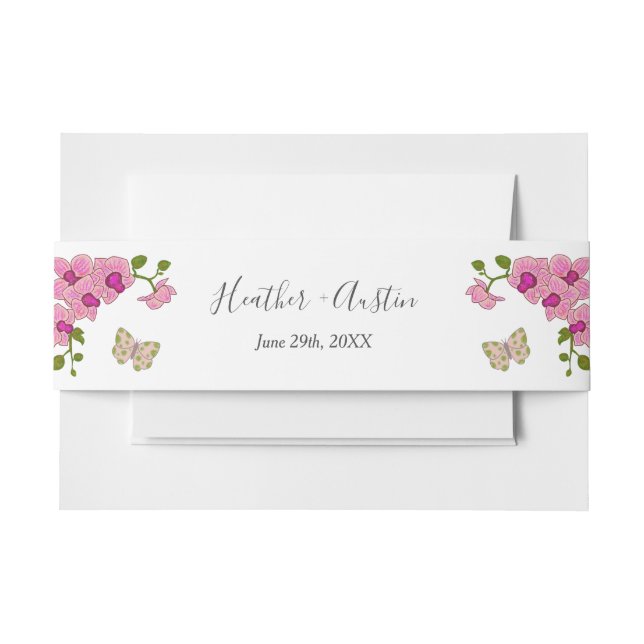 Elegant  Purple Orchids Bohemian Wedding Invitation Belly Band (Front Example)