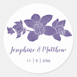 Elegant Purple Orchids Floral Wedding Stickers