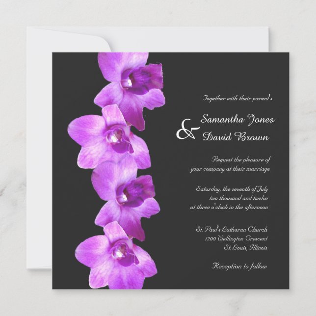Elegant Purple Orchids Wedding Invitation (Front)