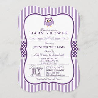 Elegant Purple Owl Baby Shower Invitation