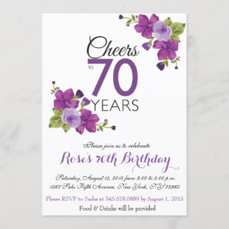 Elegant Purple Paint Flower 70th Birthday Invite