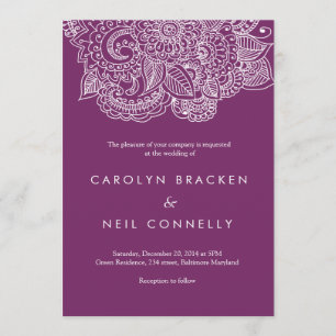 Elegant Purple Paisley Pattern Floral Wedding Invitation
