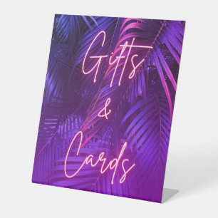 Elegant Purple Palm Leaf Gifts and Cards Pedestal Sign