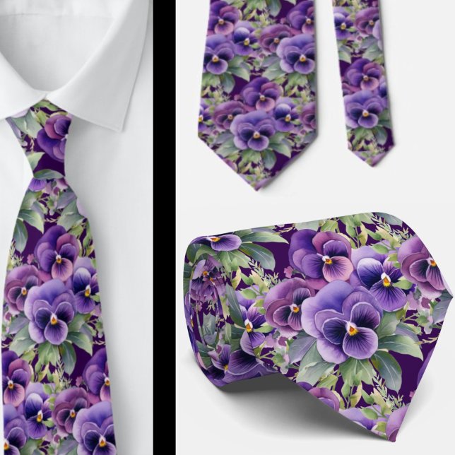 Elegant Purple Pansies Pansy Floral Neck Ties (Creator Uploaded)