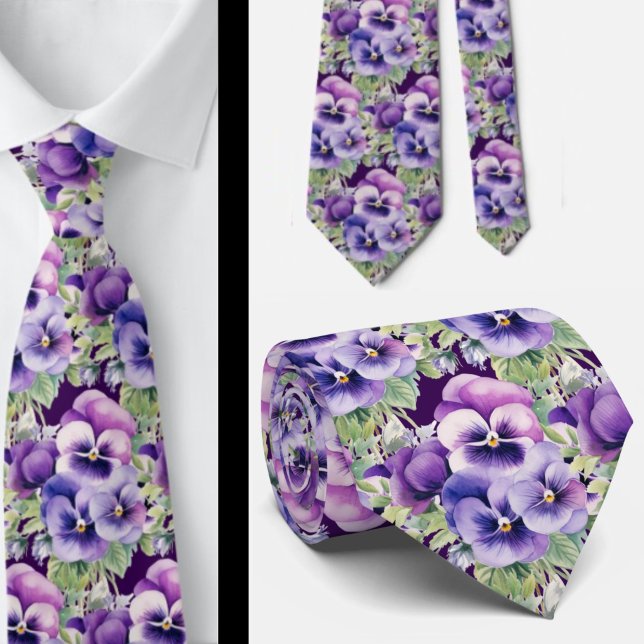 Elegant Purple Pansies Pansy Floral Neck Ties (Creator Uploaded)