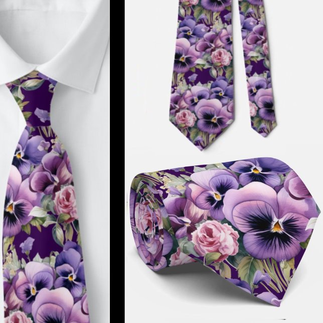 Elegant Purple Pansies Pansy Floral Neck Ties (Creator Uploaded)